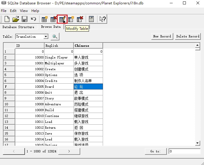 Language Spreadsheet in SQLite