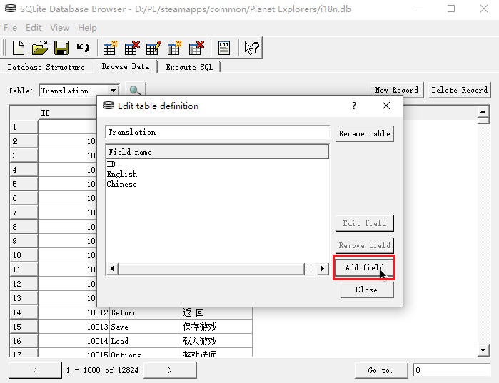 Language spreadsheet in SQLite