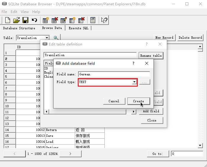 Language spreadsheet in SQLite